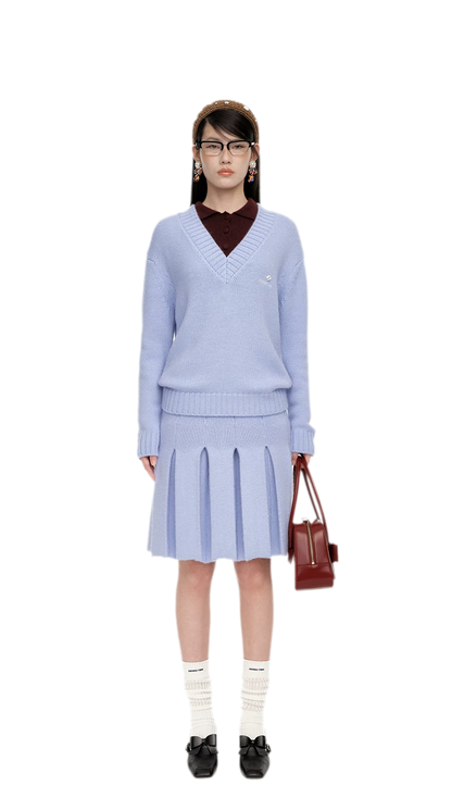 Wool Ribbed V-Neck Sweater