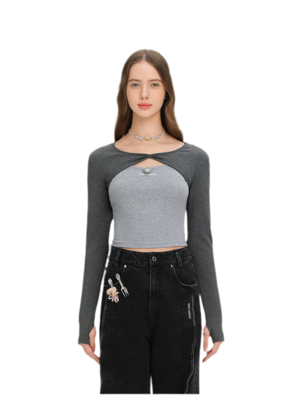 Knit Lace-Up Two-Piece Tee