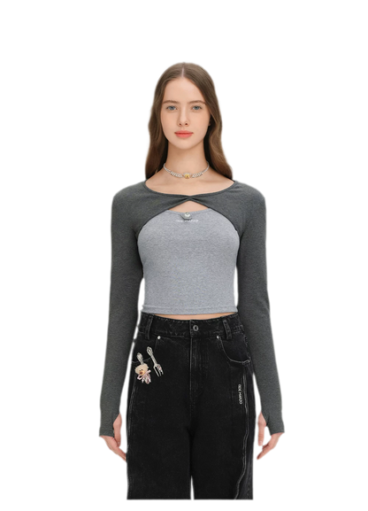 Knit Lace-Up Two-Piece Tee
