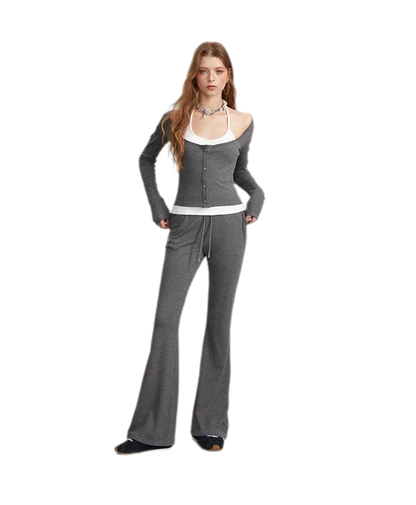 Contrast Tie Layered Pants Set