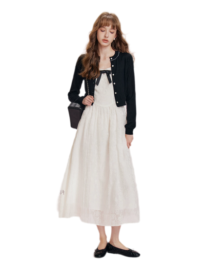 Cashmere Wave Trim Cardigan