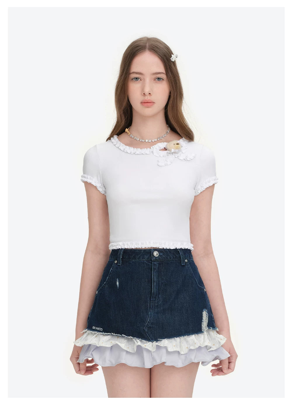 Ruffled Bow Short Sleeve T-Shirt