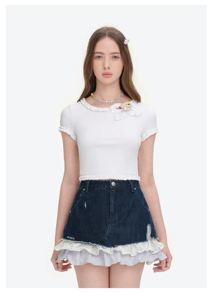 Ruffled Bow Short Sleeve T-Shirt