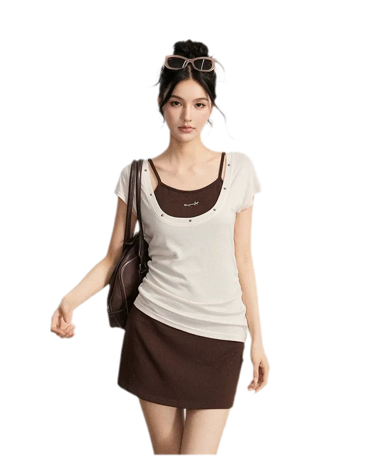 Contrast Strap Dress Set