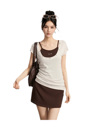 Contrast Strap Dress Set