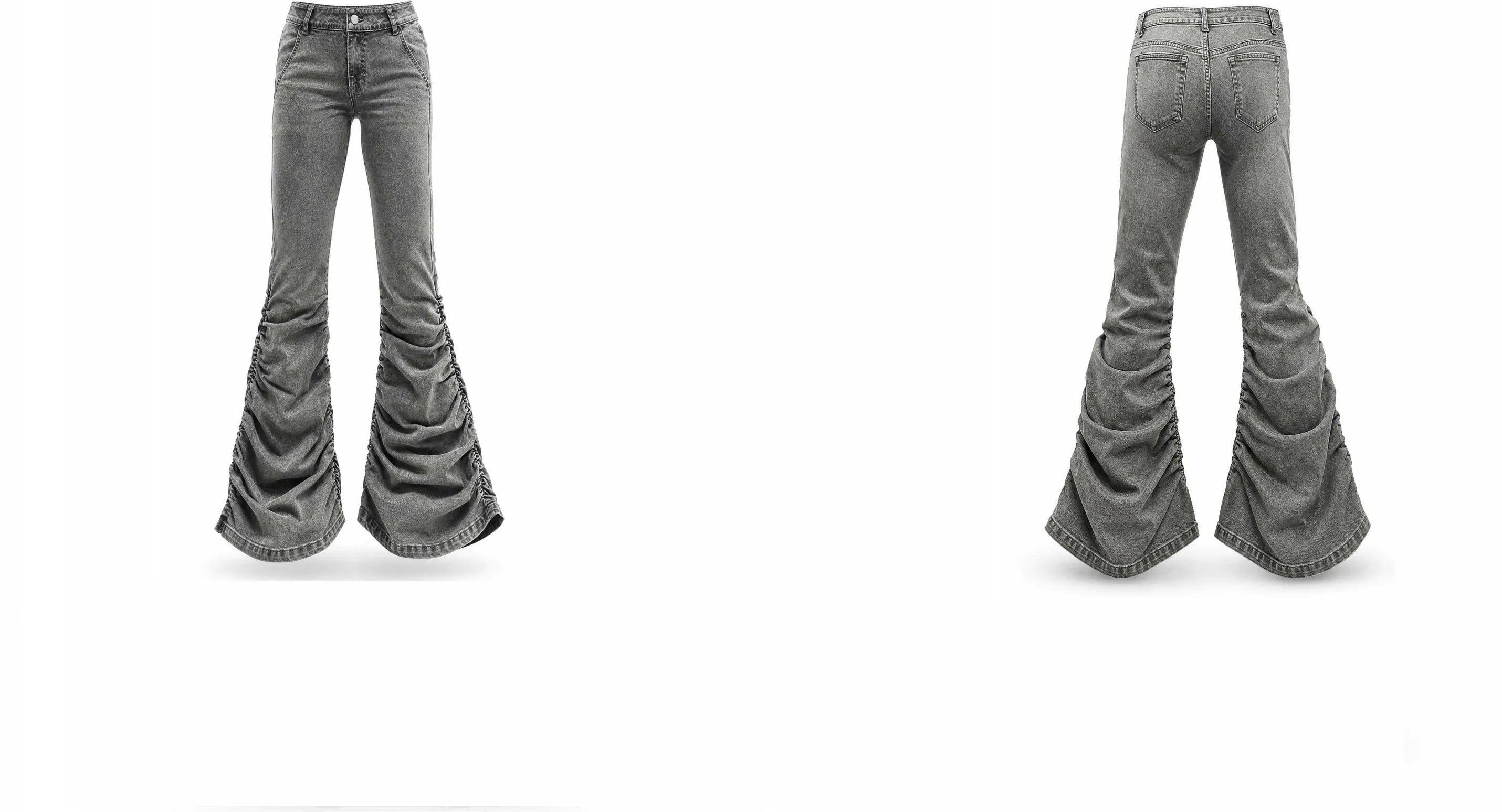 Washed Low-Rise Ruched Flare Jeans