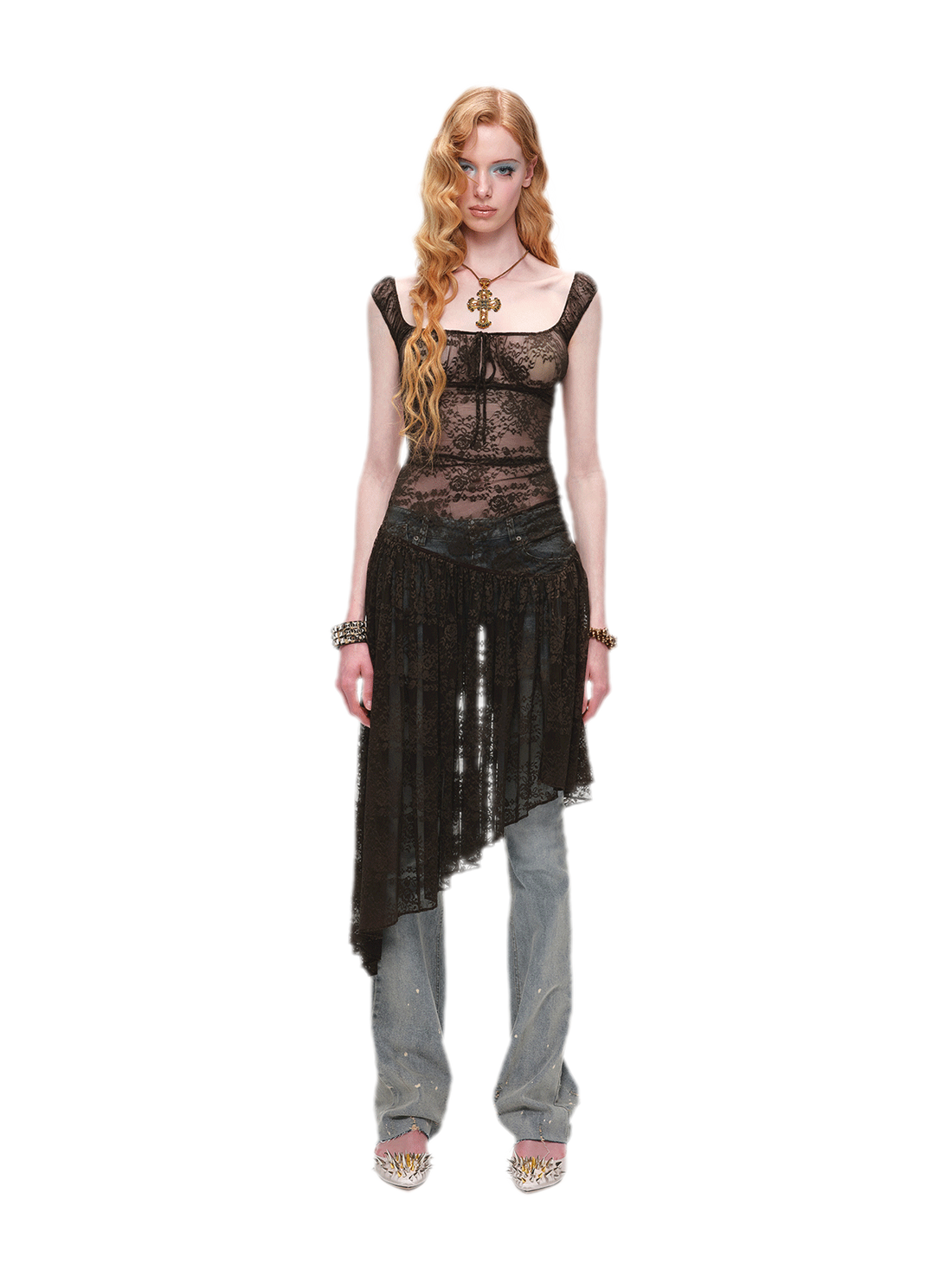 Lace Irregular Hem U-Neck Dress