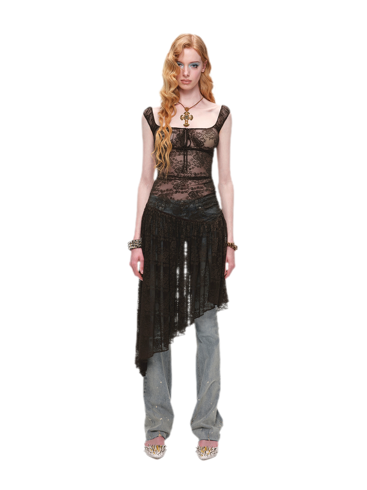 Lace Irregular Hem U-Neck Dress