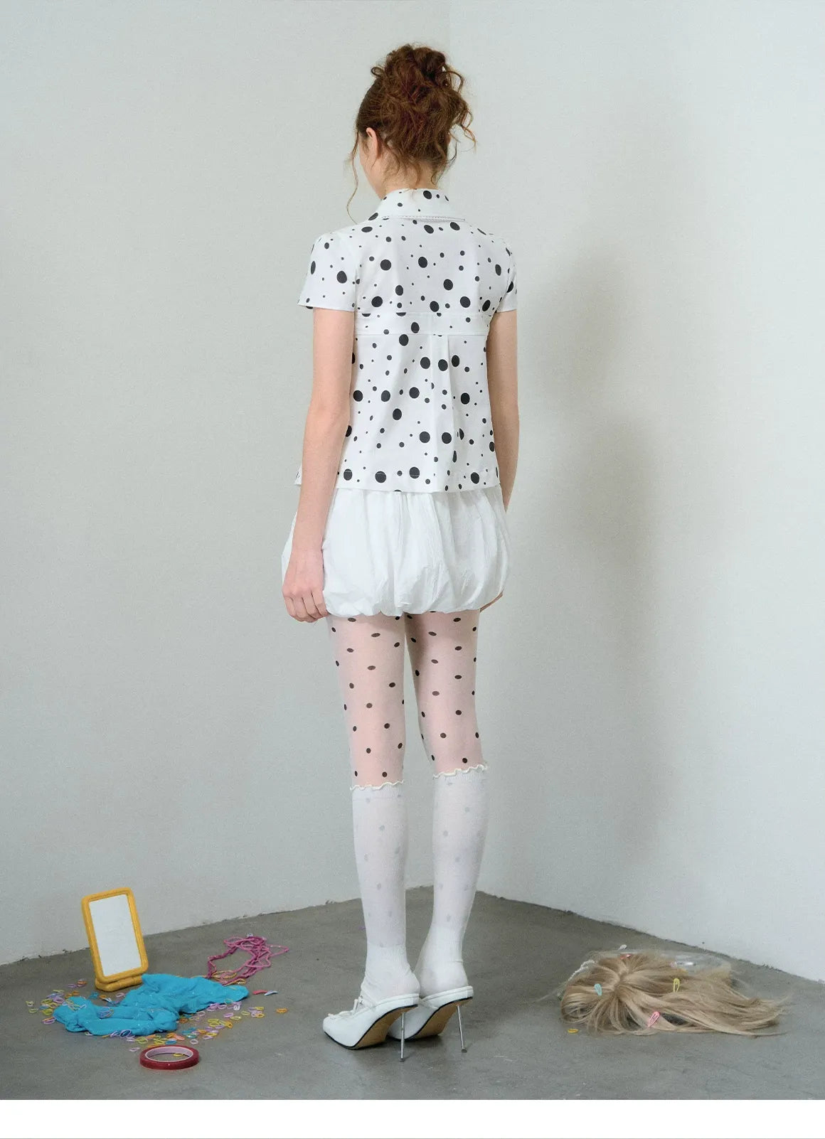 Polka Dot Puff Sleeve Shirt