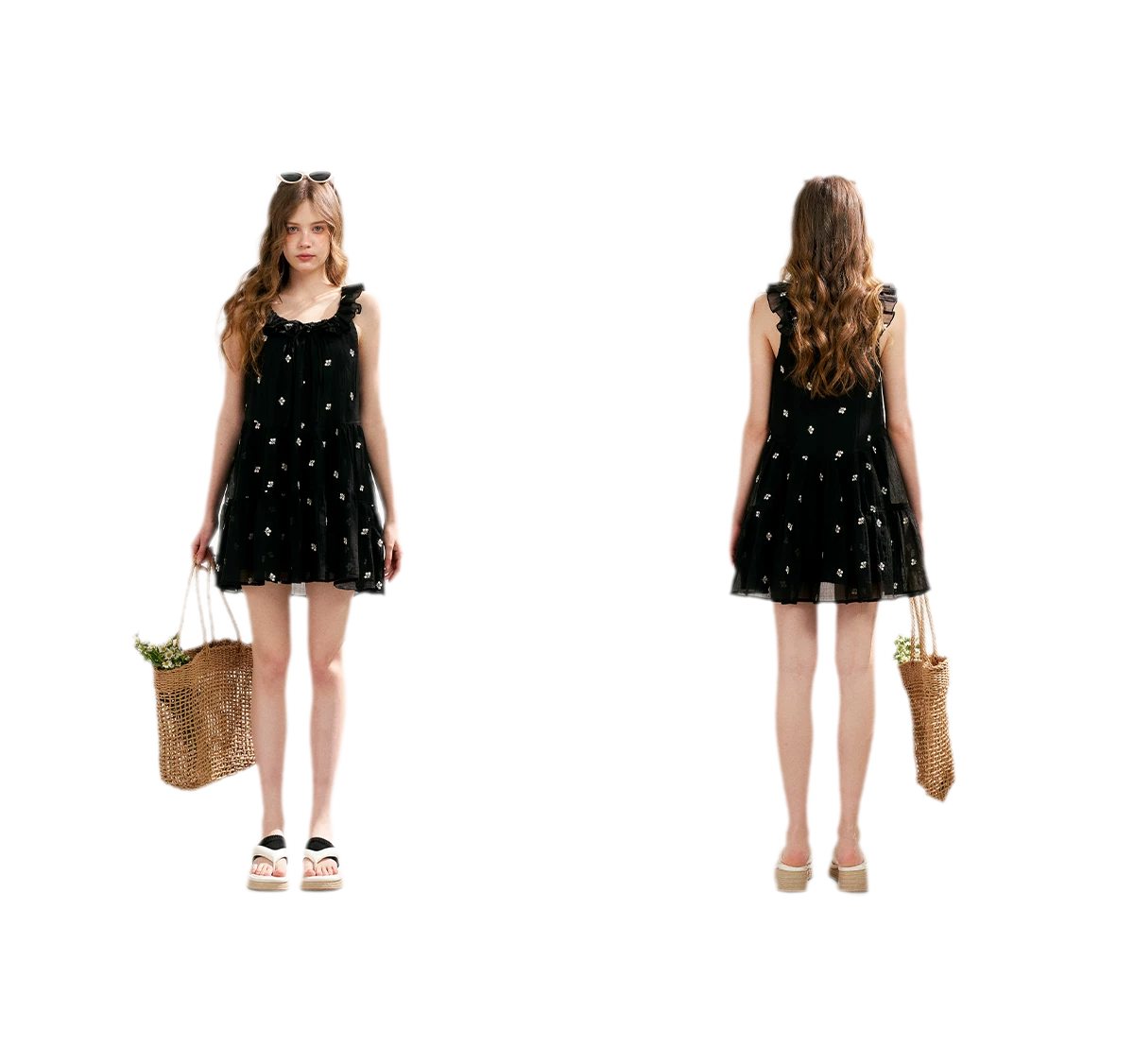 Tencel Embroidered Ruffle A-line Dress