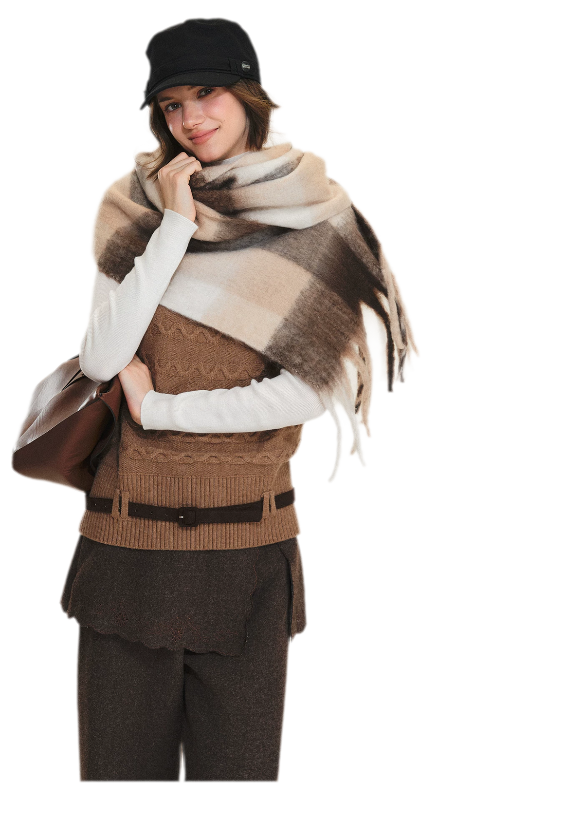 Weicher karierter Oversize-Schal mit Fransen
