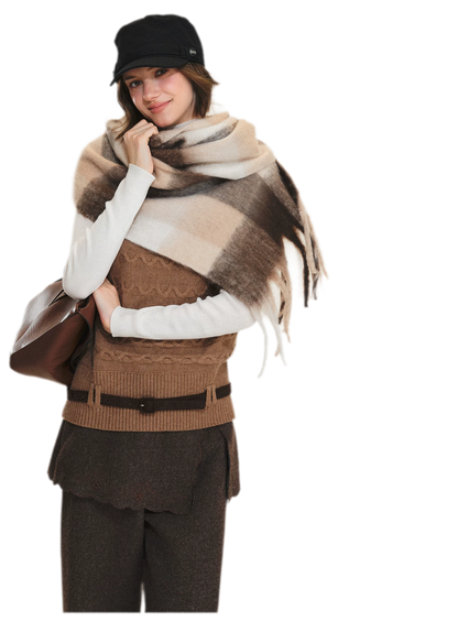 Weicher karierter Oversize-Schal mit Fransen