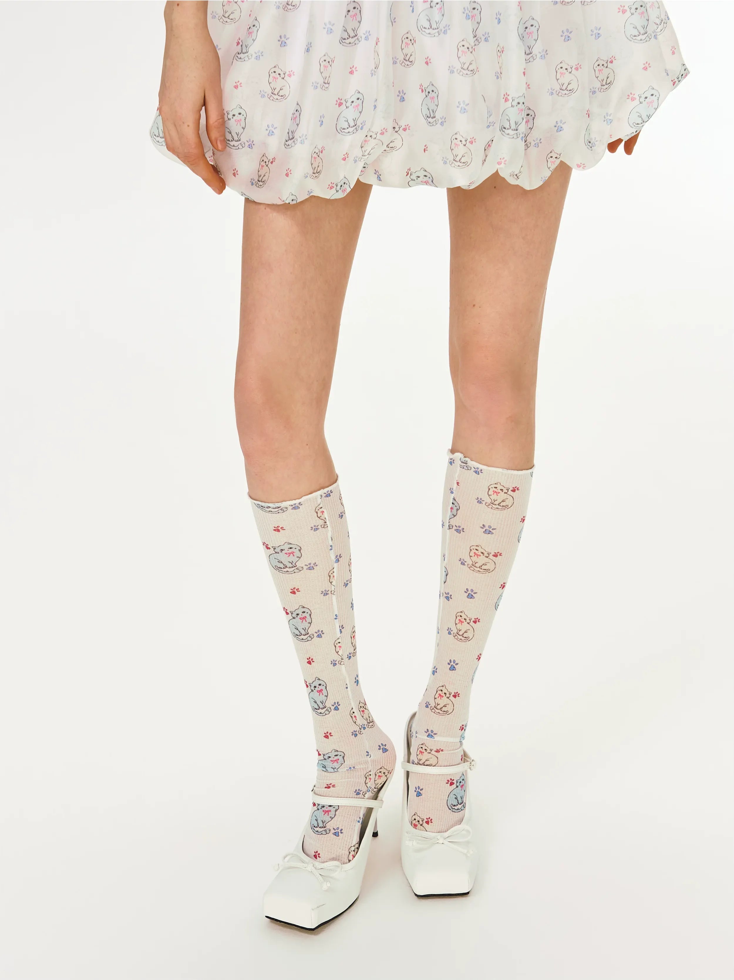 Cat Print Knee Socks