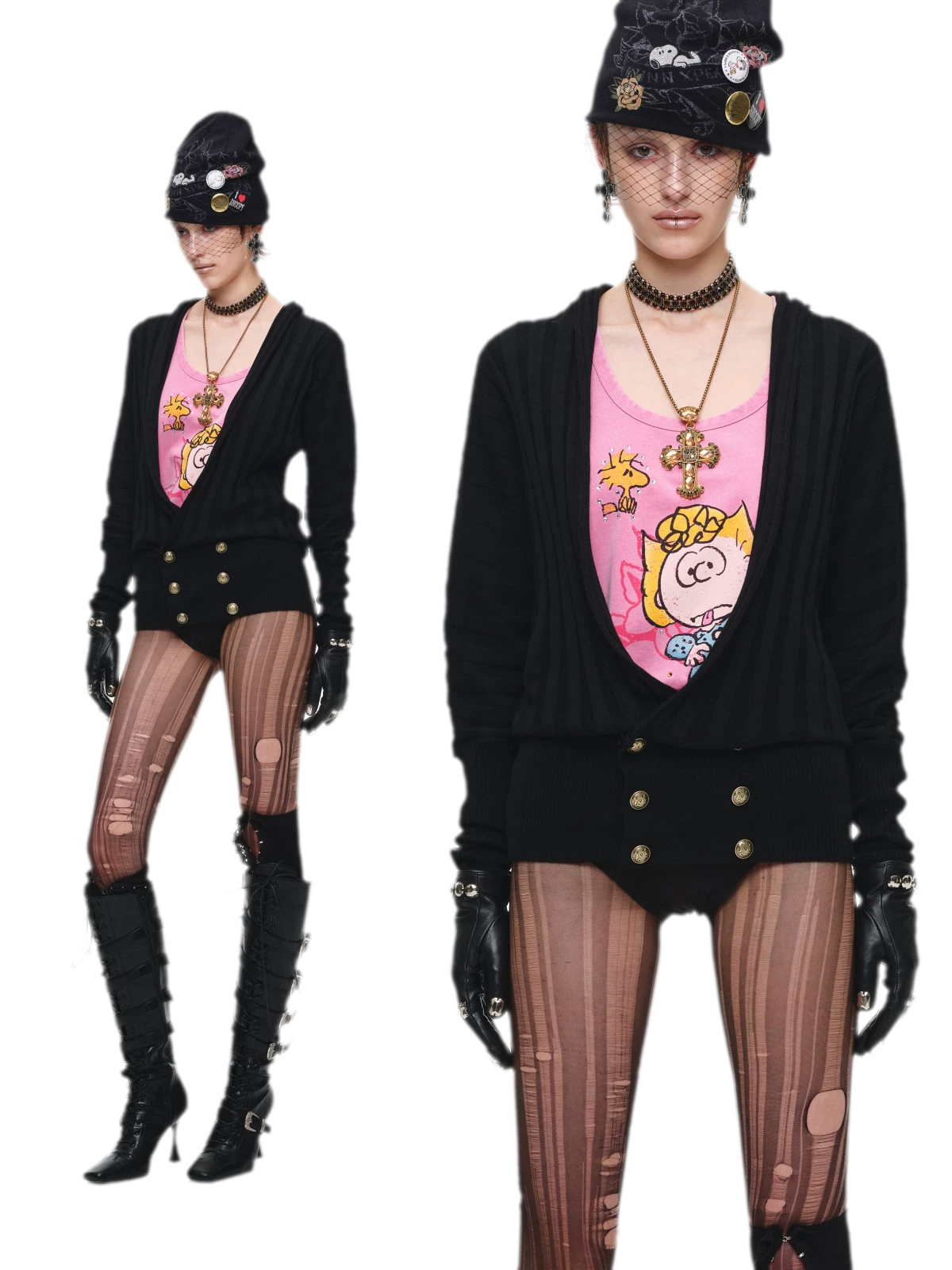 Double-Breasted V-Neck Cardigan