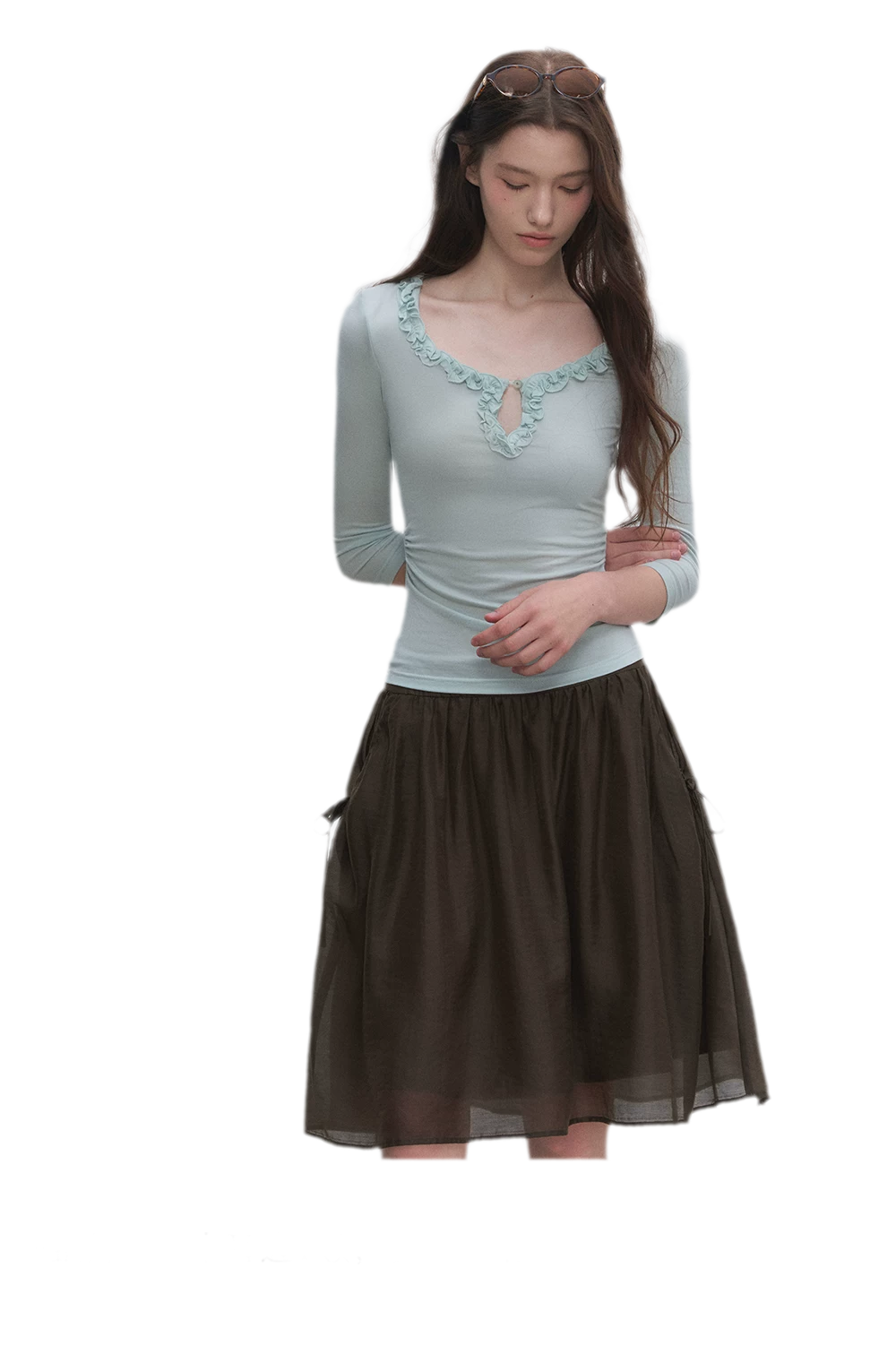 Ruffled Neck Stretch Tee
