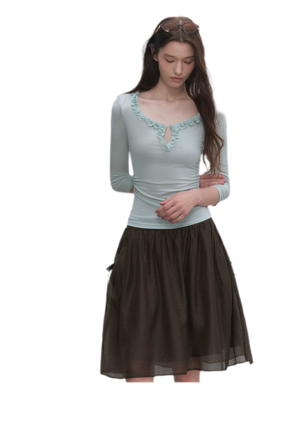 Ruffled Neck Stretch Tee