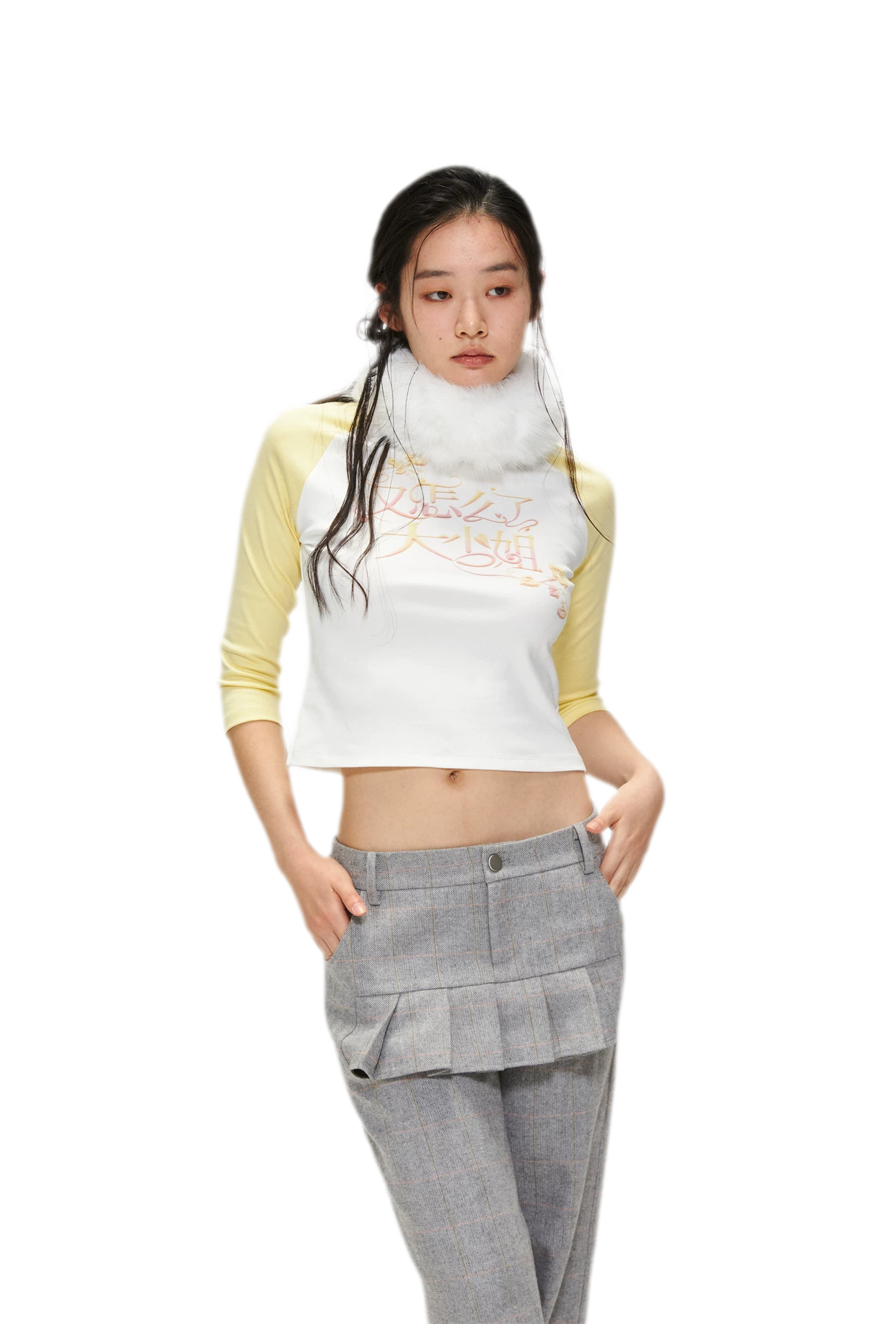 Cotton Graphic Cropped Raglan Top