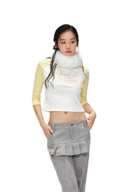 Cotton Graphic Cropped Raglan Top