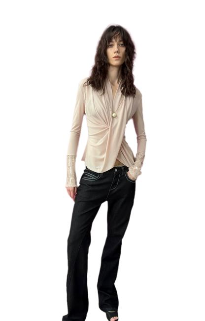Sequin Draped Ruched Top
