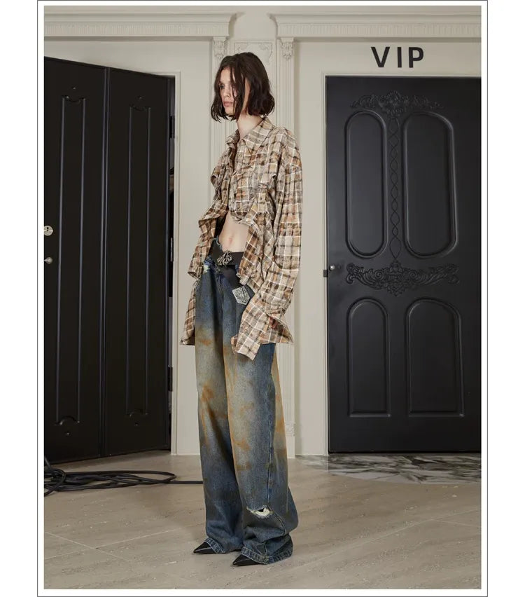 Distressed Wide-Leg Jeans
