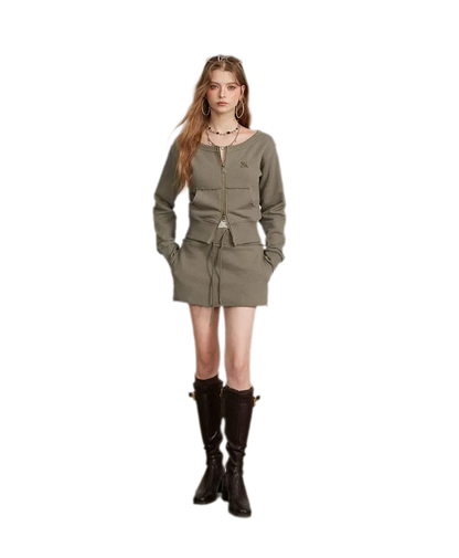 Raw Edge Zip Sweatshirt Set