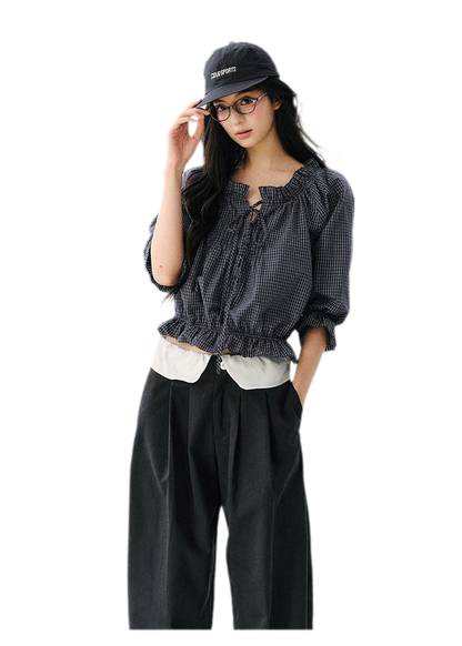 Plaid Ruffle Waist Tee
