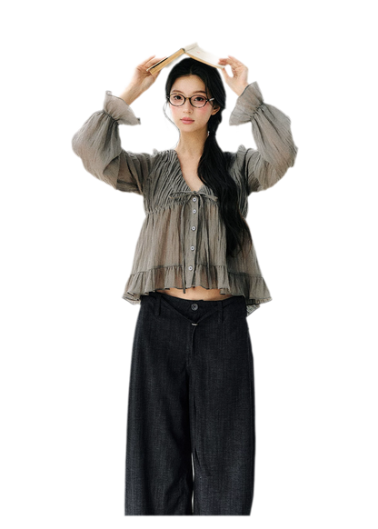 Ruffled Tencel Chiffon Blouse