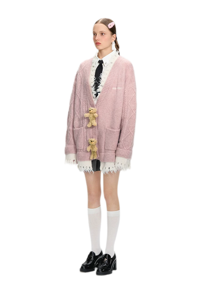 Áo cardigan gấu oversized lông xù