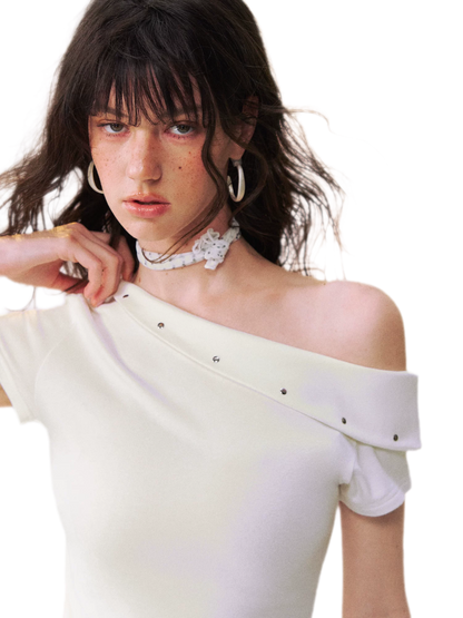 Asymmetric Off-Shoulder Tee Pants Set