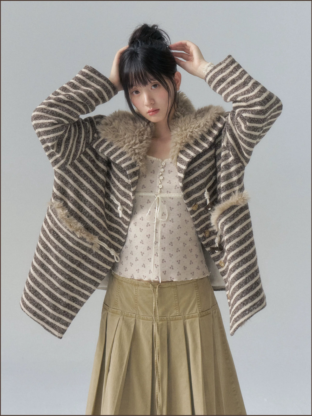 Striped Oversized Toggle Coat