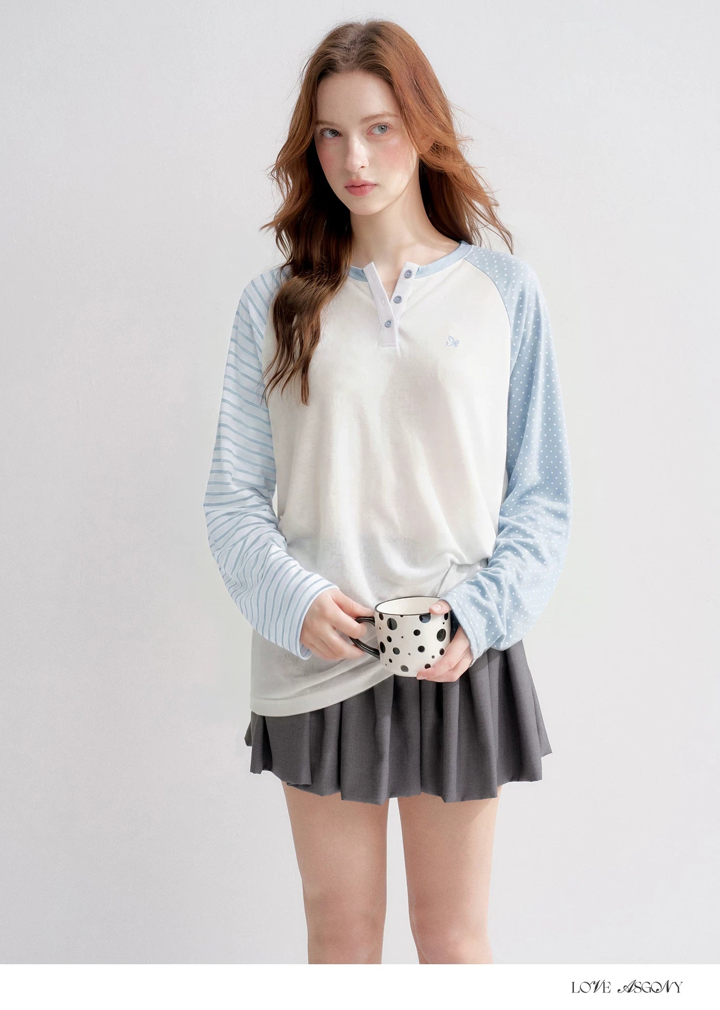 Striped Polka Dot Raglan Sleeve Long Sleeve Pullover