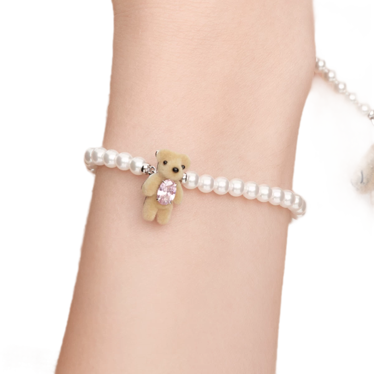 Flocked Teddy Bear Pearl Bracelet