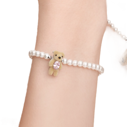 Flocked Teddy Bear Pearl Bracelet