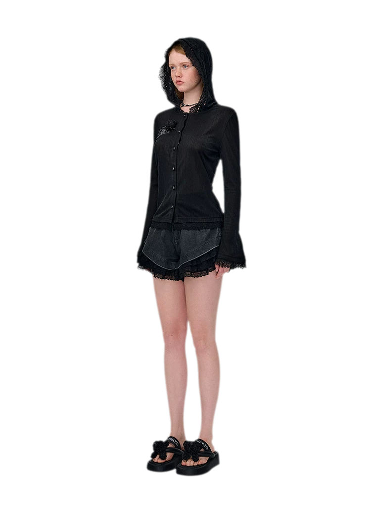 Lace Pearl Hooded Cardigan