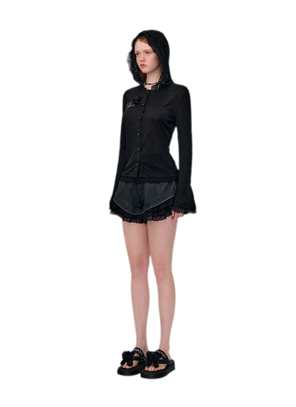Lace Pearl Hooded Cardigan