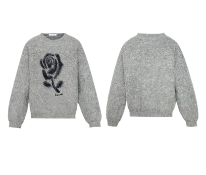 Rose Jacquard Grey Sweater