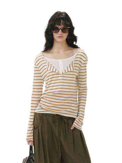 Layered Striped Knit T-Shirt