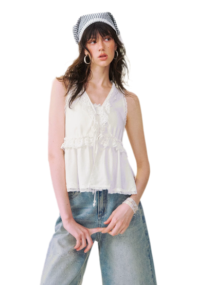 Lace Tie V-Neck Top