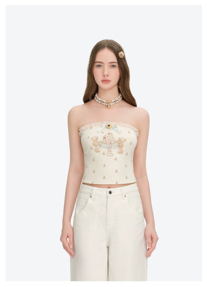 Cherry Bear Print Crop Bustier