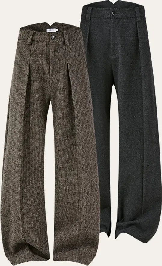 500G Houndstooth Pleated Wide-Leg Pants