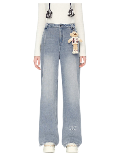 Jeans in denim a gamba larga con fodera in pile
