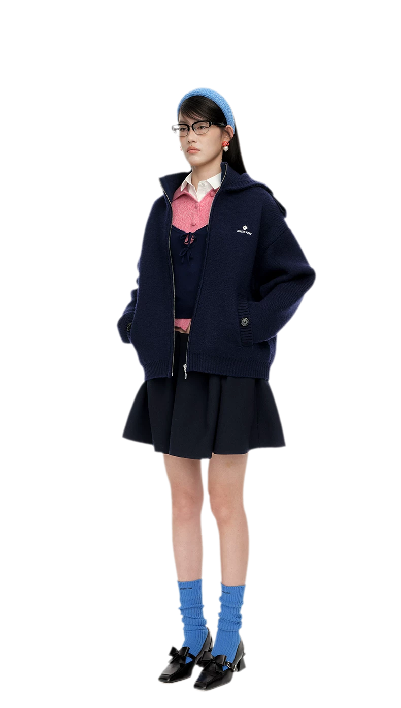 Wool Hooded Zip Knit Jacket