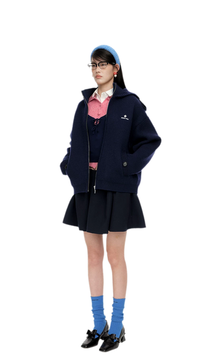 Wool Hooded Zip Knit Jacket