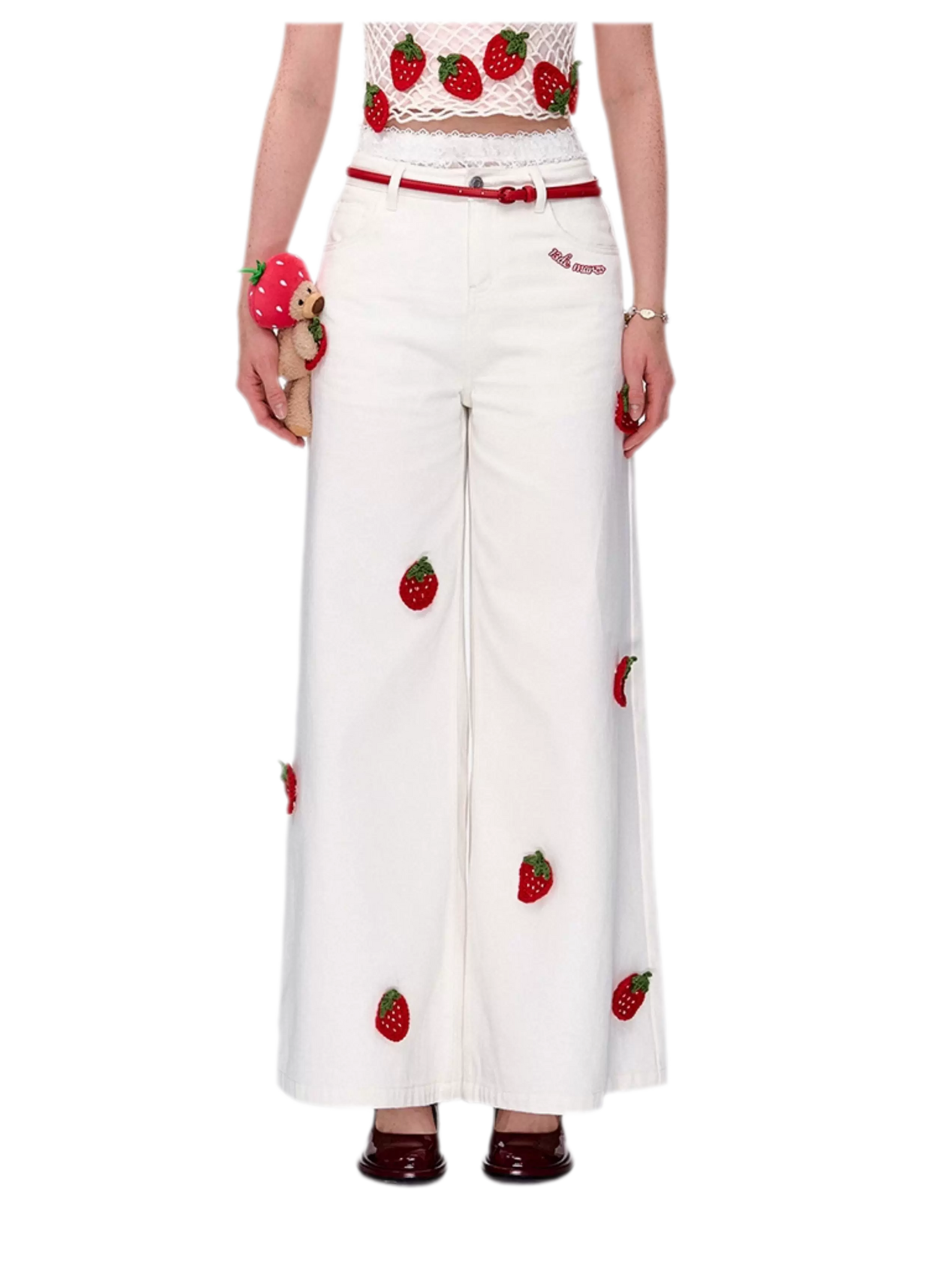 Fruit Embroidered Wide-Leg Pants