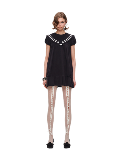 Retro Navy Collar Pleated Dress