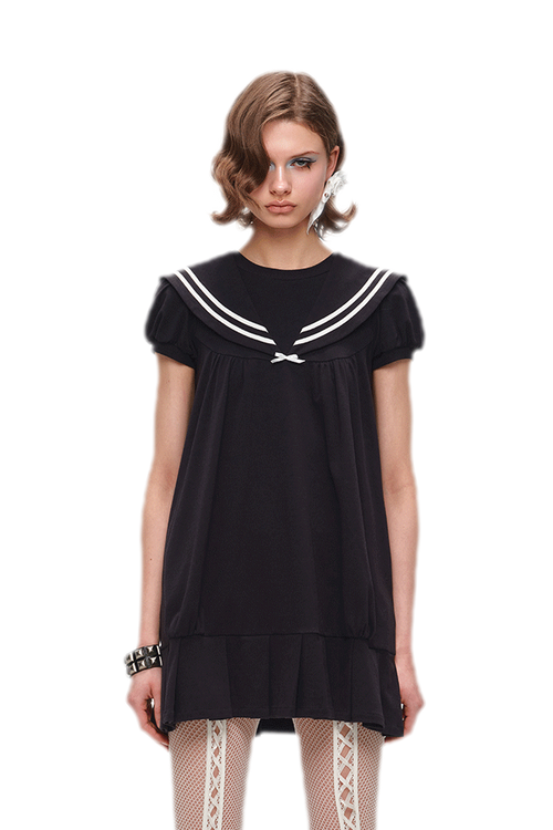 Retro Navy Collar Pleated Dress