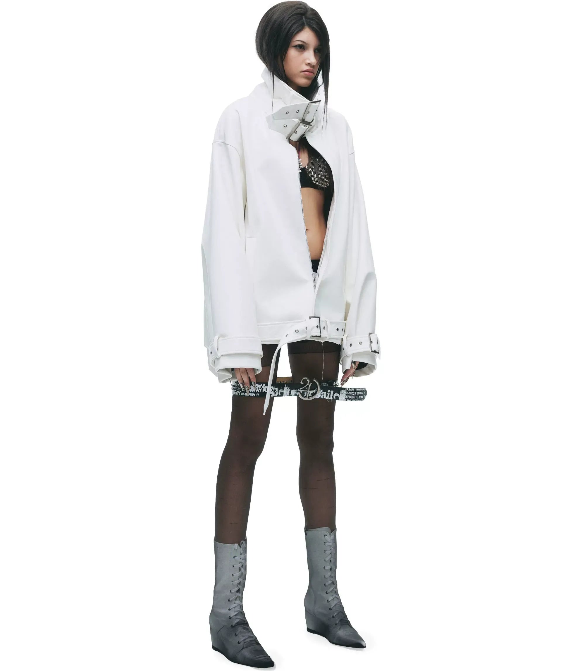 Synthetic Leather Stand-Collar Jacket