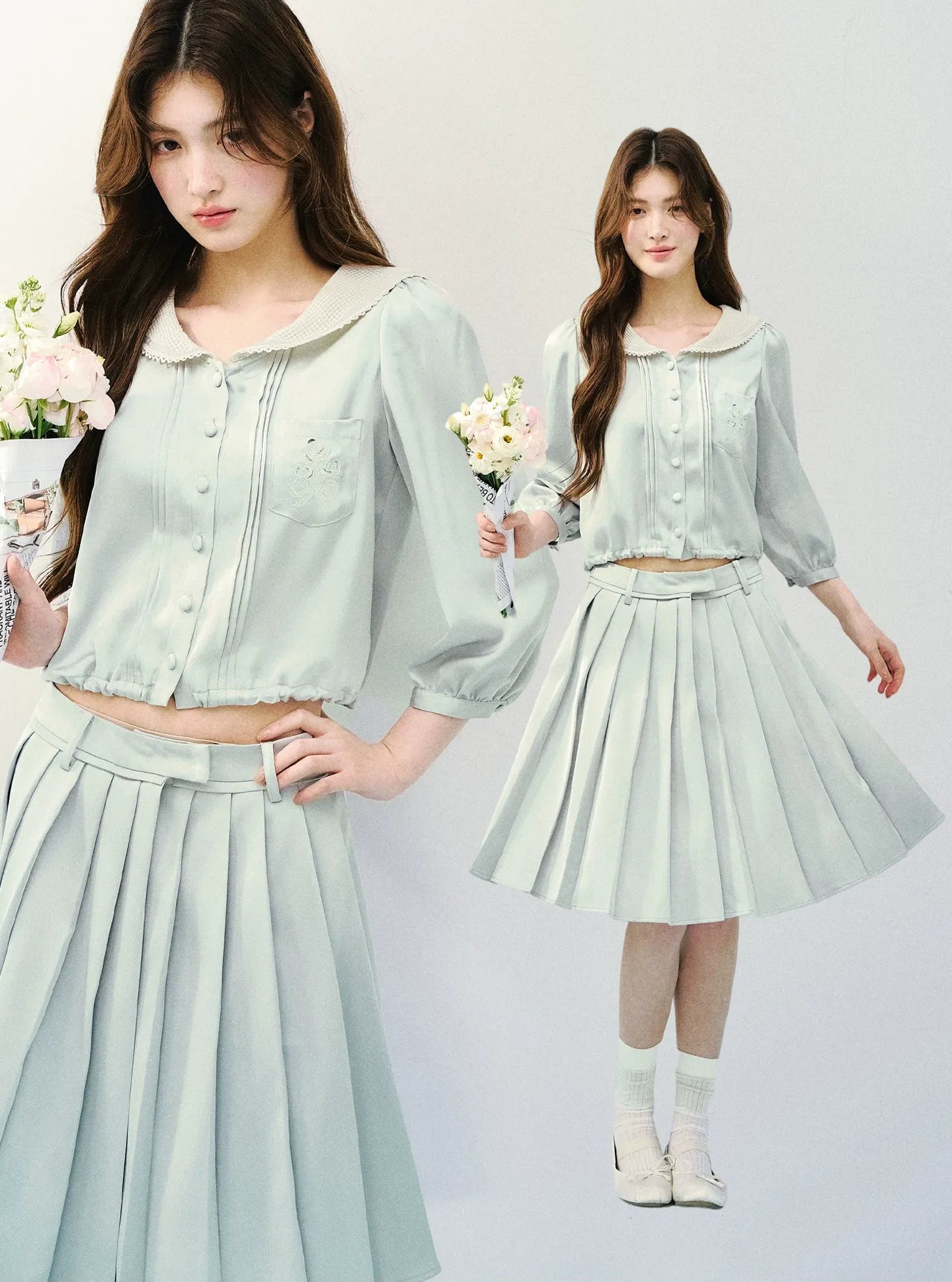 Mint Chronicle Navy Collar Embroidered Set
