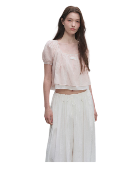 Cotton Lace Trim Cropped Top