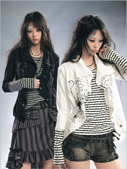Striped Faux Layer Cardigan